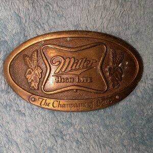 Vintage Miller High Life Brass Collectible Belt Buckle “The Champagne of Beers”